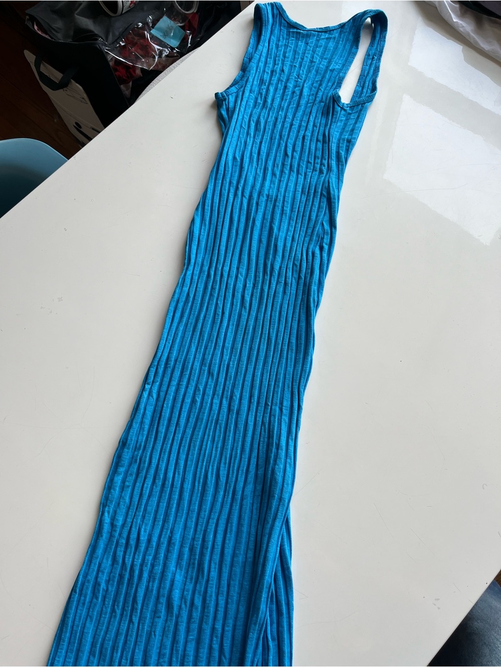 Simon Miller Ribbed Maxi Tank Dress in Turquoise Blue